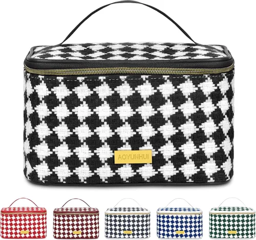 AOYUNHUI Bolsa de maquillaje, bolsa de cosméticos portátil con asa, bolsa de gran capacidad, bolsa con cremallera, organizador de cosméticos de