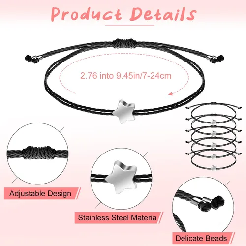 Miniatura 2 de Cunno 50 Pcs Star Shaped Friendship Bracelet Adjustable Star Bracelet Wish Bracelets for BFF Women Men Girls Kids Christmas Gifts