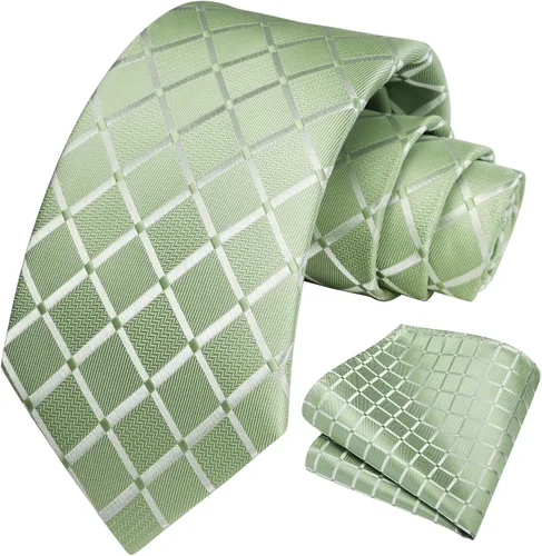 Miniatura 54 de HISDERN Conjunto de corbata a cuadros a cuadros pañuelo tejido clásico formal para hombre corbata y bolsillo cuadrado