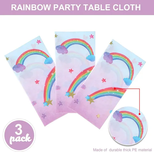 Miniatura 4 de Tegeme Mantel desechable de plástico con diseño de arco iris, impermeable, rectangular, fiesta, carnaval, suministros de decoración, 108 x 54
