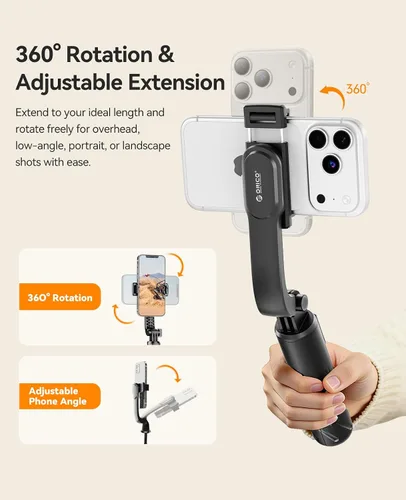 Miniatura 4 de ORICO Trípode portátil de aluminio para selfies, mini trípode de 26 pulgadas para iPhone, soporte extensible con control remoto inalámbrico