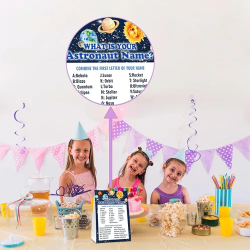 Miniatura 3 de Juego con el nombre de tu astronauta, juegos de fiesta de cumpleaños para niños en el espacio exterior, actividad escolar familiar, 1 letrero de pie