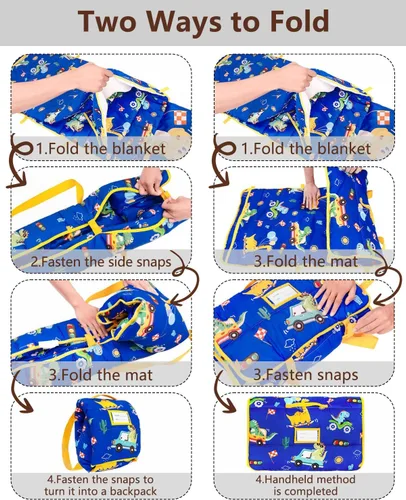 Miniatura 8 de Primlect - Tapete para siesta para bebé con almohada extraíble y manta de franela, bolsa de dormir portátil para niños, fácil de enrollar, lavable