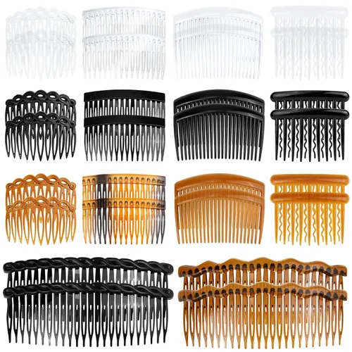 RETON 28 pinzas para el cabello y peines de plástico antideslizantes para cabello grueso o fino de mujer (negro, café, transparente)