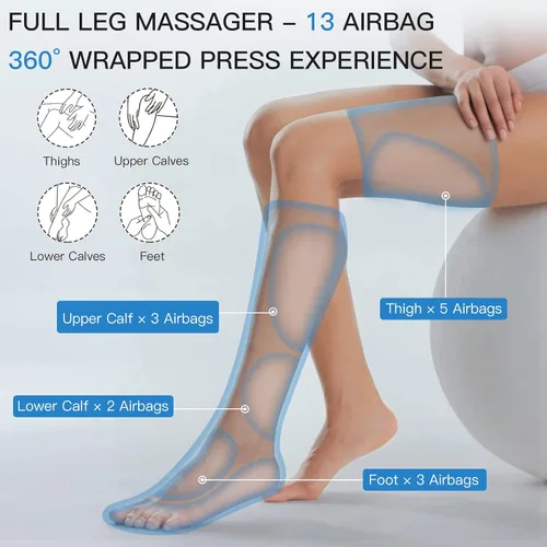 Miniatura 4 de CINCOM Masajeador de piernas con calor y compresión, masajeador de piernas de compresión de aire para circulación y alivio del dolor musculares