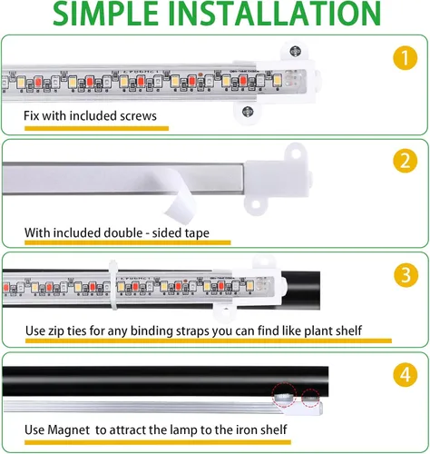 Miniatura 5 de RWNTAO Lámpara de cultivo de cuatro tiras para plantas de interior, tiras de luz LED de espectro completo rojo, azul y amarillo, con temporizador