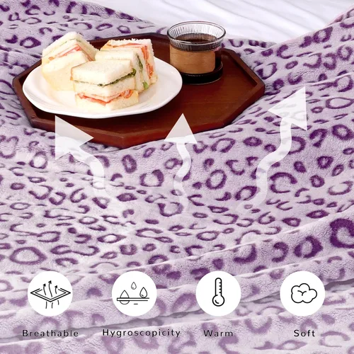 Miniatura 7 de Manta con Estampado de Leopardo Morado Manta Morada Ligera Cálida Mantas Suaves Decorativas para Cama Sofá Dormitorio Leopardo púrpura