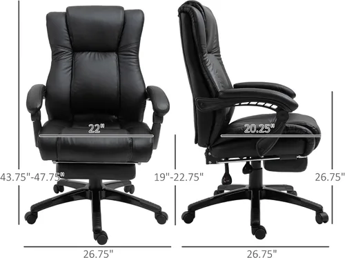 Miniatura 3 de Executive High Back Office Chair Executive Computer Desk Chair with PU Leather, Adjustable Height and Retractable Footrest, Black
