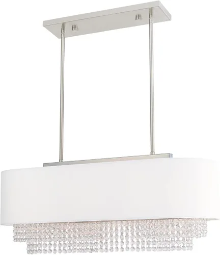 Livex Lighting 51124-91 Carlisle - Candelabro lineal de 31 pulgadas, acabado de níquel cepillado con pantalla de tela blanca rota con cristal