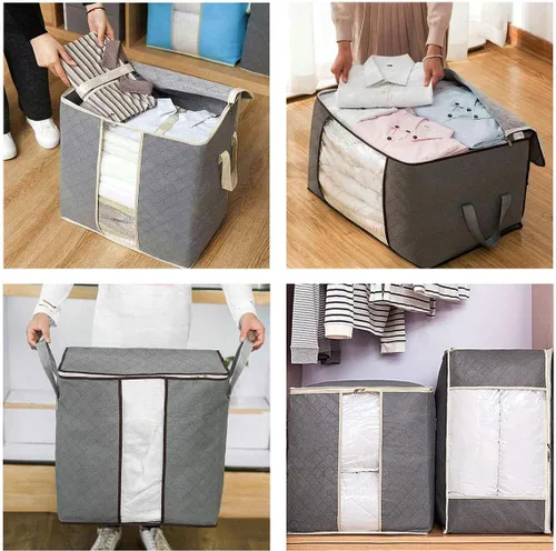 Miniatura 3 de Szxc Paquete de 2 bolsas de almacenamiento plegables grandes, horizontales + erectas para edredón, manta, ropa, almohada, ventana transparente
