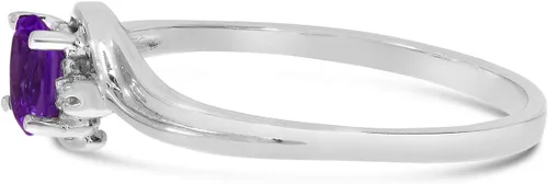 Miniatura 4 de Anillo de oro blanco de 10 quilates con amatista ovalada y diamantes