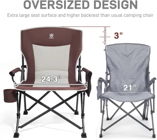 Miniatura 4 de EVER ADVANCED Silla de campamento plegable de gran tamaño, para adultos, silla de césped resistente con bolsillos laterales, silla cuádruple Rojo
