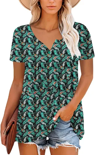 Miniatura 2 de Roselinlin Camisas de manga corta, para mujer, blusas florales de verano, ajuste holgado, para leggings
