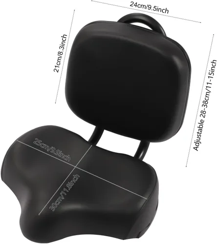 Miniatura 9 de Asiento de bicicleta con respaldo de gran tamaño, cómodo, repuesto de silla de montar de bicicleta, espuma viscoelástica suave, acolchado de piel