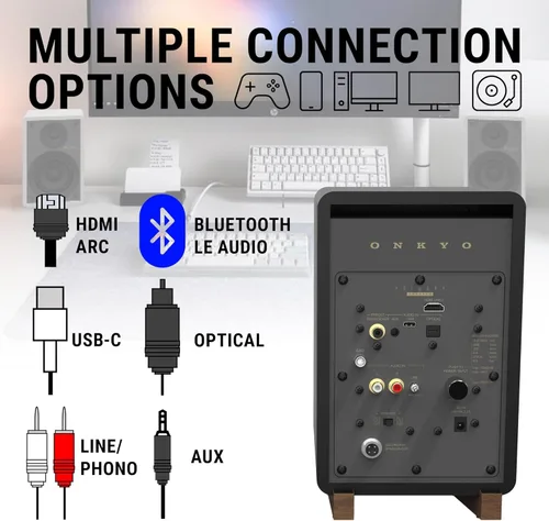Miniatura 9 de Onkyo Creator Series GX-10DB Altavoces Amplificados, Negro - woofer de 3 pulgadas, USB/C, línea/Phono, puertos ópticos y conectividad de audio