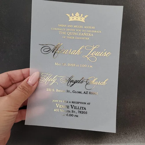 Miniatura 2 de Juego de 10 invitaciones de quinceañera con corona de oro, invitaciones de cumpleaños 15 para niña, invitaciones personalizadas de membrillo Mis