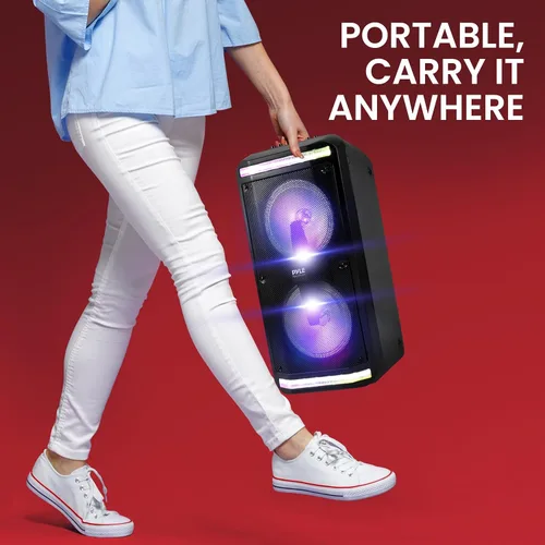 Miniatura 6 de Pyle Sound Around - Altavoz Bluetooth y sistema de micrófono, altavoz de karaoke estéreo portátil con micrófono con cable, lectores MP3/USB/Micro