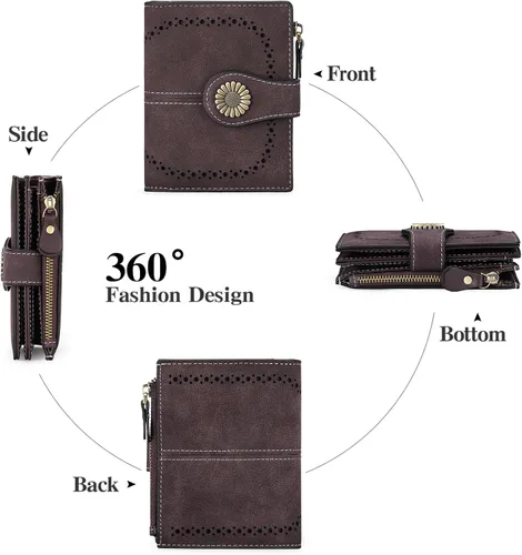 Miniatura 4 de SENDEFN Carteras pequeñas para mujer, con bloqueo RFID, de cuero, plegable, tarjetero con ventana de identificación