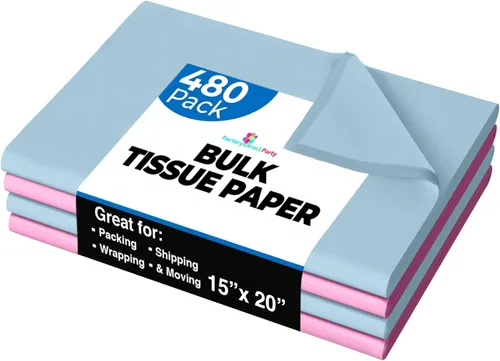 Miniatura 31 de Party Solids Papel de seda blanco para bolsas de regalo, papel de seda a granel de 15 x 20 pulgadas, 480 hojas, papel de periódico de 10 libras