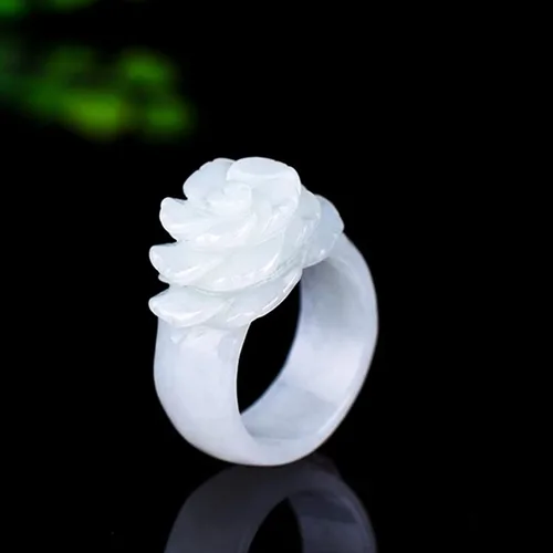 Miniatura 7 de Anillo de jade blanco natural, anillo de jade tallado a mano, piedra de jade transparente, anillo de cola para mujer, anillo de eternidad que puede