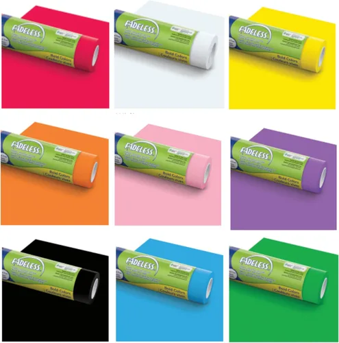 Rollo de papel que no se decolora, papel de arte para tablón de anuncios, caja de 4 pies por 50 pies de 9 colores surtidos