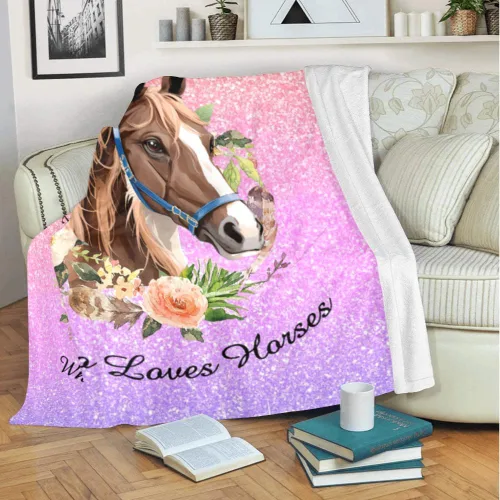 Miniatura 3 de Manta personalizada con texto en inglés «Just a Girl Loves Hors», manta de forro polar suave con nombre para regalos, sofá cama (50 x 60 pulgadas)