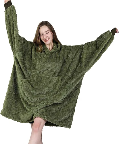 Miniatura 12 de Sudadera tipo manta portátil para niños, de gran tamaño, con capucha, de sherpa, con bolsillo en la capucha y mangas, para niños pequeños, lindas