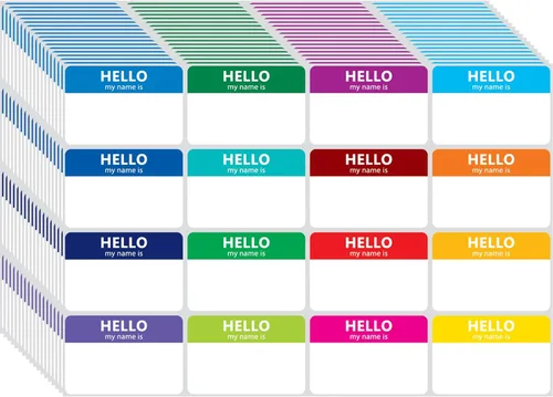 400 etiquetas de nombre coloridas, 16 colores (3 x 2 pulgadas), insignias de identificación de Hello My Name is Peel & Stick para escuela, oficina,