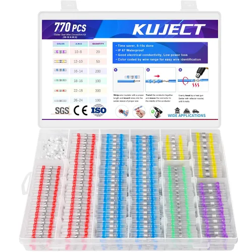 Miniatura 9 de Kuject 200 PCS Conectores Termorretráctiles de Sellado de Soldadura a Tope, Kit de Conectores de Cable Impermeables Terminales Eléctricos, Conector