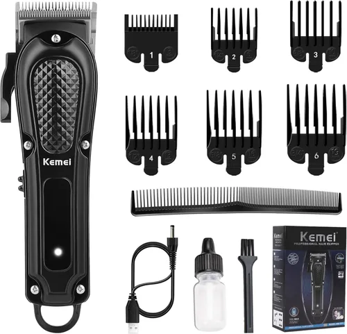 KEMEI Cortapelos profesional para hombres, cortadora de pelo inalámbrica y con cable, recortadora de barba recargable para barberos/uso doméstico
