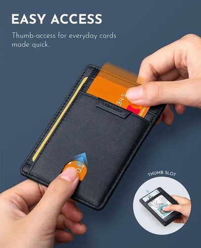 Miniatura 42 de Buffway Cartera delgada para hombres y mujeres, minimalista, pequeña, de cuero, con bolsillo frontal, con bloqueo RFID y caja de regalo, Bassa Mars