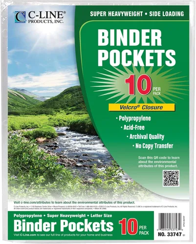 Miniatura 2 de C-Line sobres para archivador biodegradables Binder Pocket con placa de refuerzo de 1 pulgada., Transparente Paquete de 10