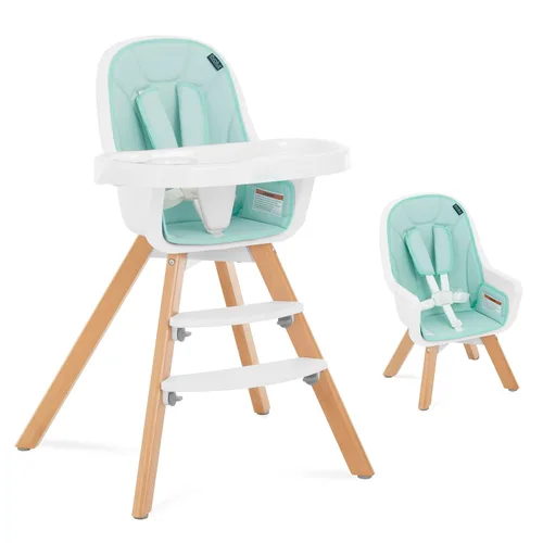 Miniatura 2 de évolur Zoodle - Silla alta 3 en 1 en color menta, silla de alimentación convertible de madera para bebé con bandeja extraíble apta