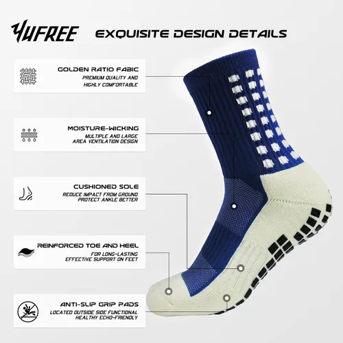 Miniatura 2 de Yufree Calcetines de fútbol para hombre, antideslizantes, almohadillas de agarre antideslizantes para fútbol, baloncesto, deportes, 4 pares