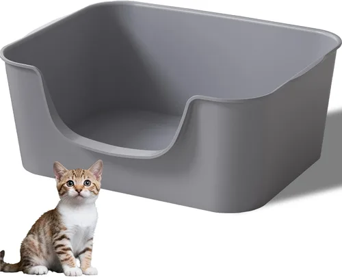 Miniatura 9 de Caja de arena para gatos de entrada baja con lados altos, sartén antisalpicaduras, duradera y fácil de limpiar para gatitos, gatos Munchkin, gatos