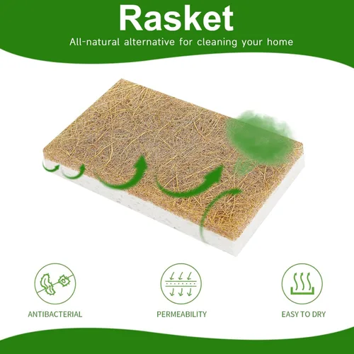 Miniatura 3 de Paquete de 10 esponjas naturales biodegradables para cocina, esponja compostable de celulosa y nuez de coco, esponjas ecológicas para platos