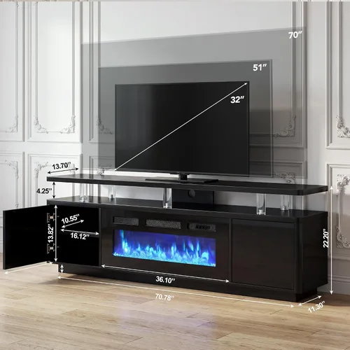 Miniatura 8 de oneinmil 70" Fireplace TV Stand for Living Room, Electric Fireplace Entertainment Center with Dual LED Lights & Storage Cabinets, Fits TVs up to