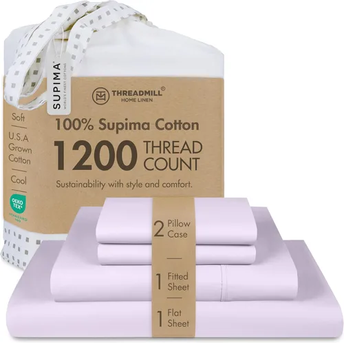Miniatura 12 de Threadmill Sábanas de Algodón Supima de Lujo, 1200 Número de Hilos Suaves 100% Algodón para Cama Tamaño King, Juego de Sábanas de Cama King de 4