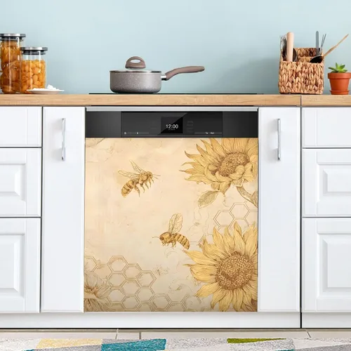 Miniatura 2 de ALAZA Imán grande retro de abeja de girasol para lavavajillas, cubierta magnética de 23 x 26 pulgadas, adhesivo para nevera, decoración de cocina