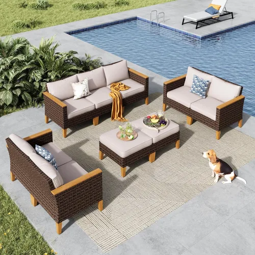 Miniatura 59 de MFSTUDIO Juego de 2 muebles de ratán para patio, sofá biplaza de mimbre para exteriores, juego de conversación para jardín, piscina, patio trasero