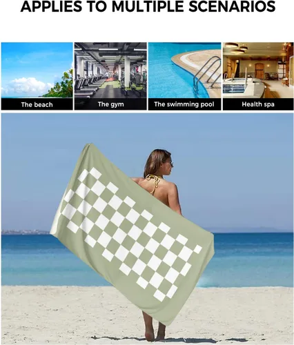 Miniatura 6 de Sage Green Plaid Bath Towels for Bathroom Set - Luxury Towels Gifts for Women,Quick Dry Beach Kitchen Hand Hair Face Yoga Workout Gym Towel and Dish