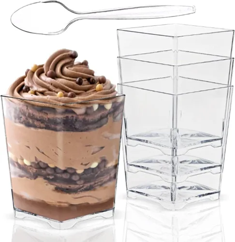 Miniatura 8 de Jnnzzggu 50 piezas de tazas de postre cuadradas de plástico mini, tazas de aperitivo de parfait de 3.5 oz de plástico transparente para postres