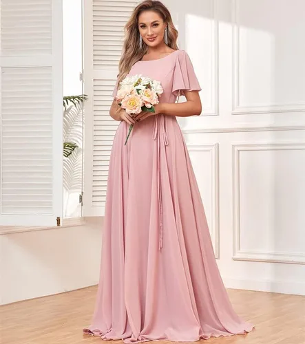 Miniatura 2 de Vestidos de dama de honor de manga corta para mujer, vestido formal de fiesta de noche
