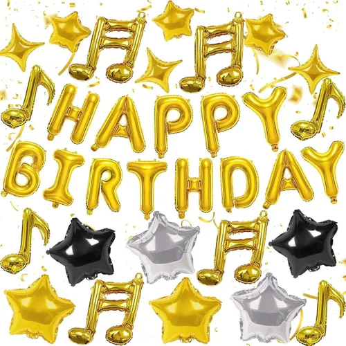 Miniatura 28 de 10 piezas de globos de nota musical negros de Mylar de 17 pulgadas, globos de feliz cumpleaños, globos de música para usar en cumpleaños, fiesta