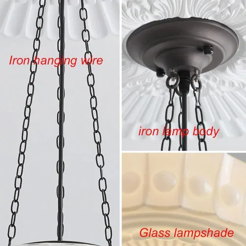 Miniatura 4 de Bedroom Large Pendant Lights, Nordic Retro Black Metal Ceiling Hanging Lighting with 13.8in Glass Shade, Adjustable Height E27/E26 Sockets