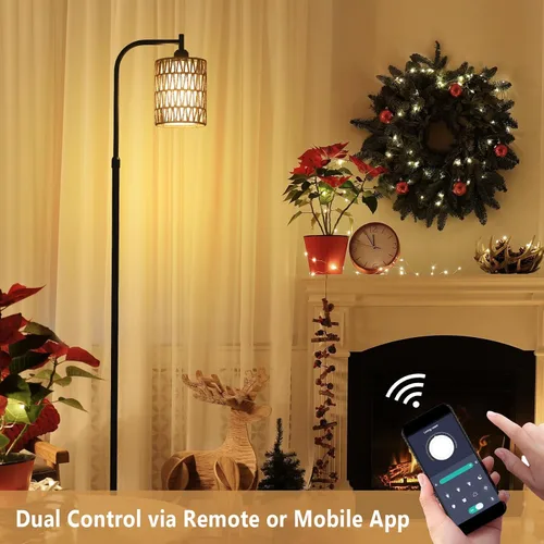 Miniatura 4 de LAMSU Lámpara de pie con control remoto, lámpara de pie de ratán regulable con bombilla LED, lámpara de poste alto industrial negra con pantallas
