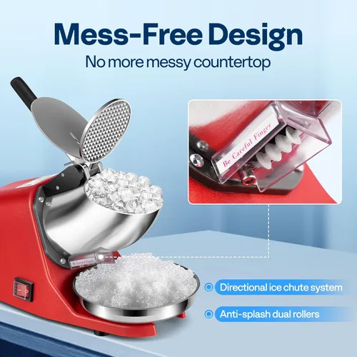 Miniatura 4 de VIVOHOME Picadora de Hielo Eléctrica Trituradora Máquina para Hacer Conos de Nieve Rojo 64.86 kg/hora con Palillo de Hielo para Uso Doméstico