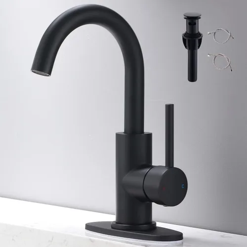 Grifo de lavabo de baño de una sola manija, grifo de fregadero de barra giratoria de 360° con placa de cubierta, juego central de 4 pulgadas, grifo