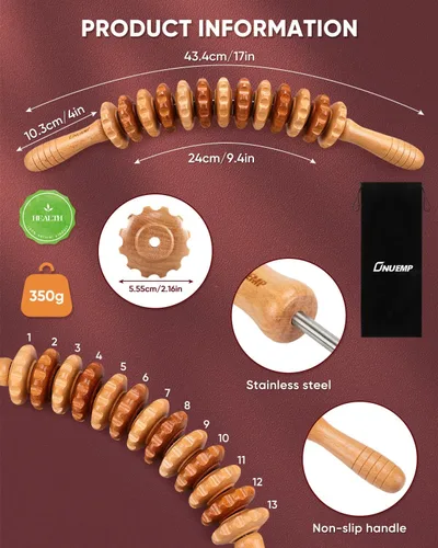 Miniatura 6 de ONUEMP Herramientas de masaje de terapia de madera, masajeador de muslos y barra de rodillo muscular, kit de Maderoterapia Colombiana para drenaje
