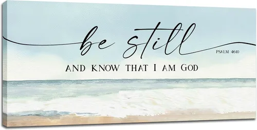 Miniatura 12 de Arte de pared cristiano grande con texto en inglés «Be Still and Know That I Am Gods» («Be Still and Know That I Am Gods») para decoración de pared